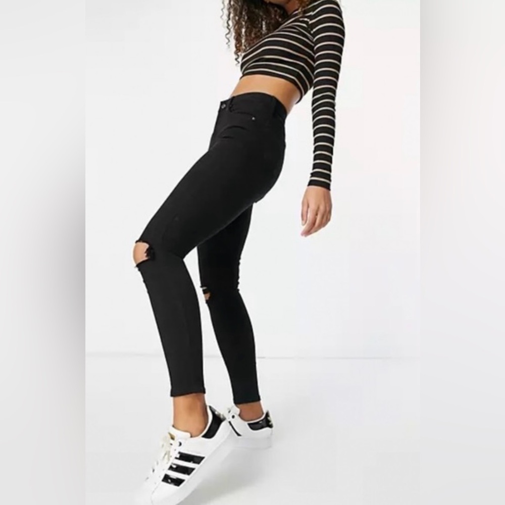 Topshop | Women’s Black Jamie Ripped Skinny Jeans, front/back pockets, size 28